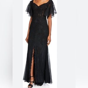 - New*Badgley Mischka Off the Shoulder Flounce Sleeve Lace Corsert A-Line …